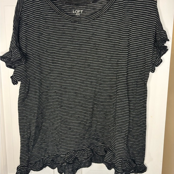 LOFT Monochrome Striped Ruffle Sleeve Top - Picture 1 of 2